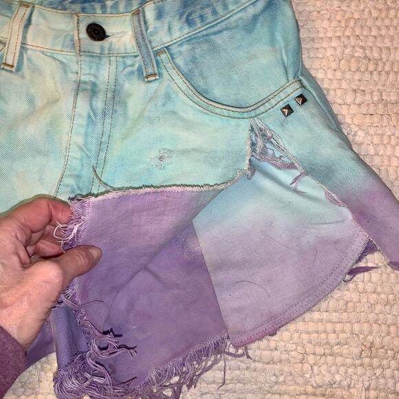 90's Tie Dye Studded Denim Cutoff Jean Shorts - Picture 3 of 8